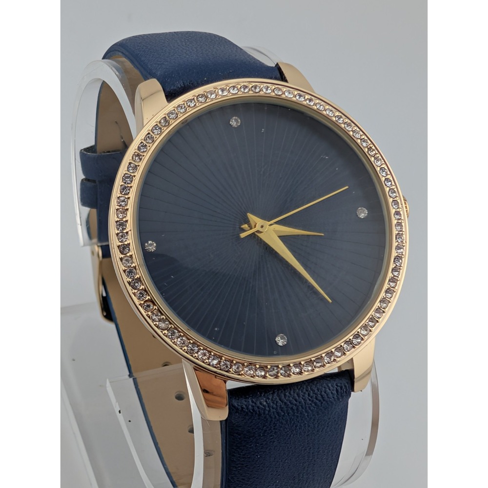 Manhattan by Croton Watch Women‎ 36mm Gold Case Blue Band- New Battery